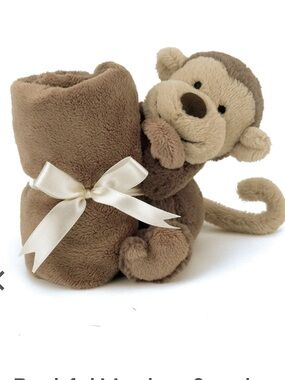 Jellycat RETIRED Bashful  Monkey Plush Soother with Cream Tail